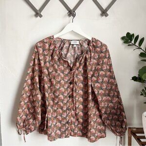 J Crew Collection Tie-Sleeve Button-Front Top in Ratti® Prism Floral